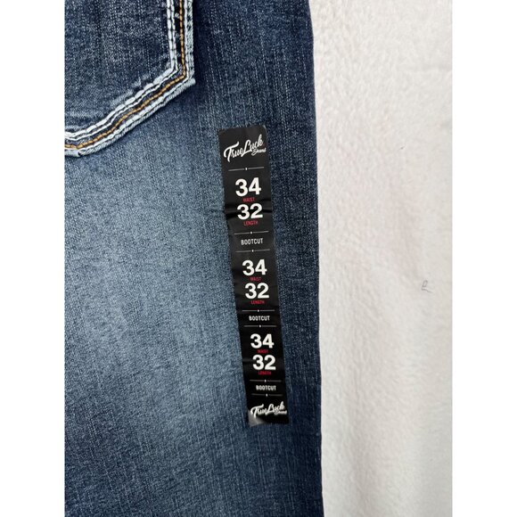 True Luck Bootcut jeans contrast‎ stitch embroidered blue Y2K grunge sz 34x32 - Picture 10 of 10